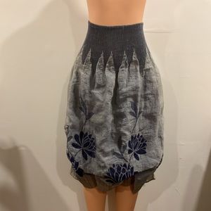 Lapis Boho Silver Gray Metallic Bubble Pleated Sheer Panel Drop Waist Skirt
